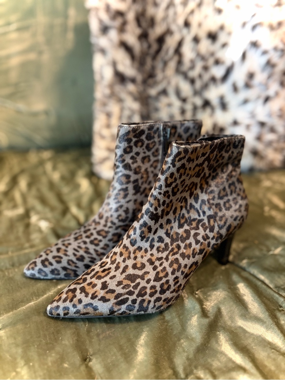 Preston & York Leopard Print Pointed Ankle Boots - Brown/Tan/Black #1115
